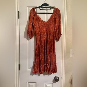 Angie Long Sleeve Rust Floral Dress